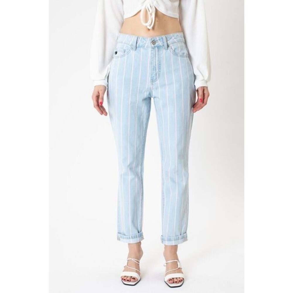 Kancan High Rise Stripe Mom Jeans